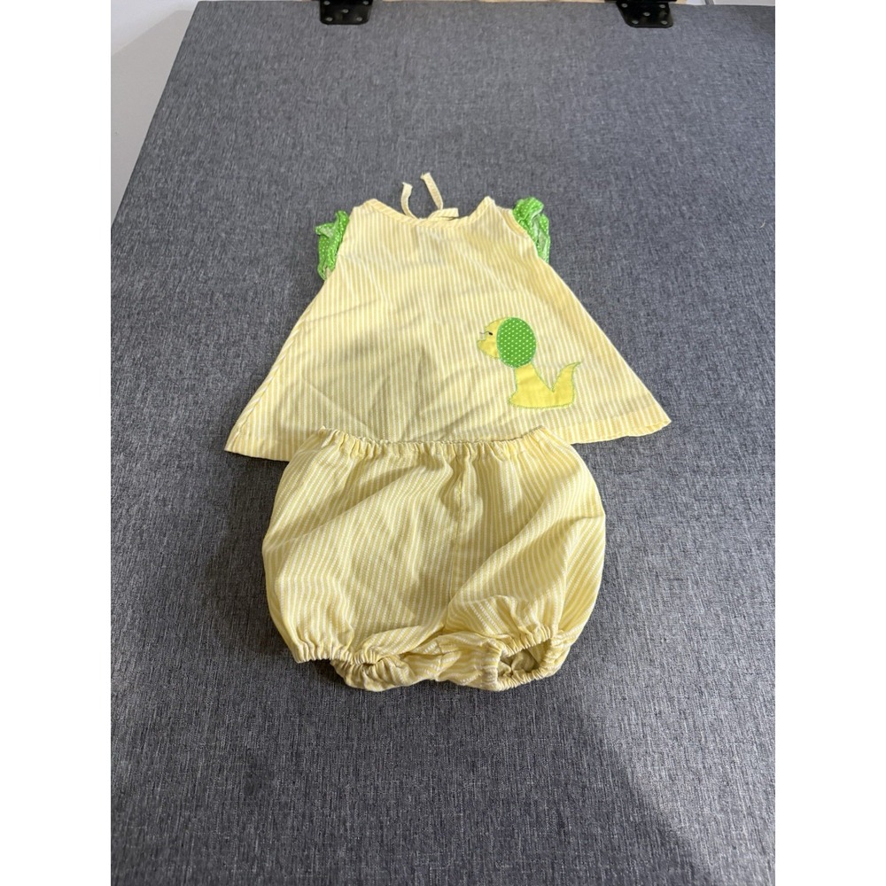 Vintage Toddle Time JC Penney Yellow Striped Embroidered Dog Outfit Sz 18 Months